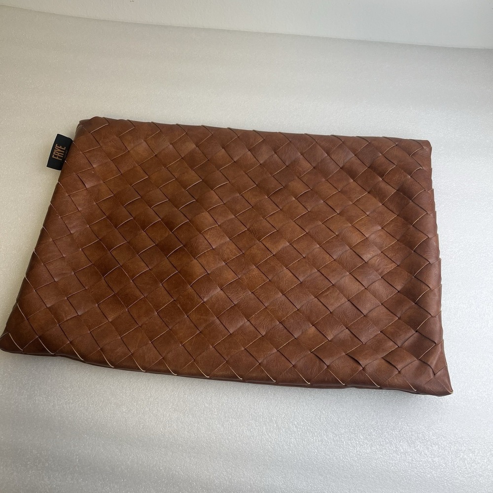 FRYE Zippered Pillow Cover Rich Brown Caramel Woven Faux Leather 14x20"